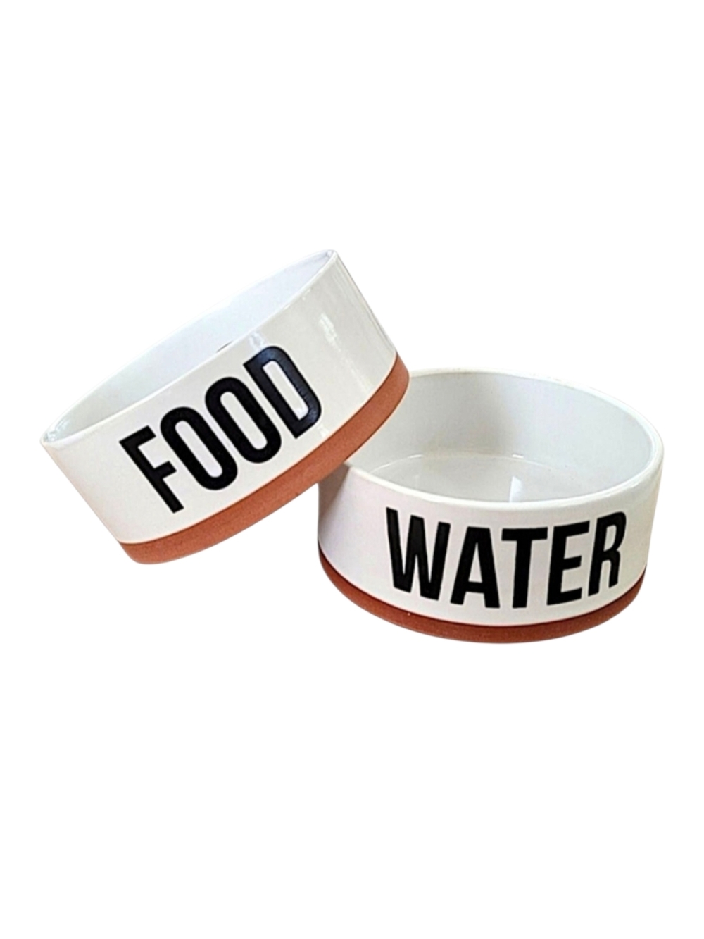Winifred & Lily Ceramic FOOD & WATER Dog Bowl Set in White with Terracotta Base